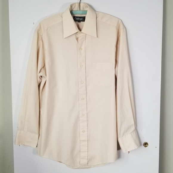 Vintage Beige Tan Work Shirt, Button Up Dress Shirt, thin Men 16-33 - Picture 4 of 7